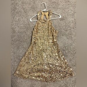 Elegant Gold Sequin Halter Prom Dress